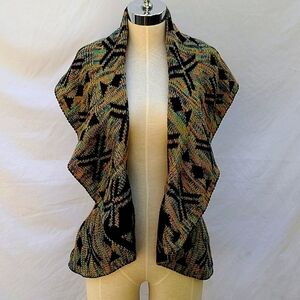Ladies John Paul Richard knit vest, wide collar, fall colors w/ black design